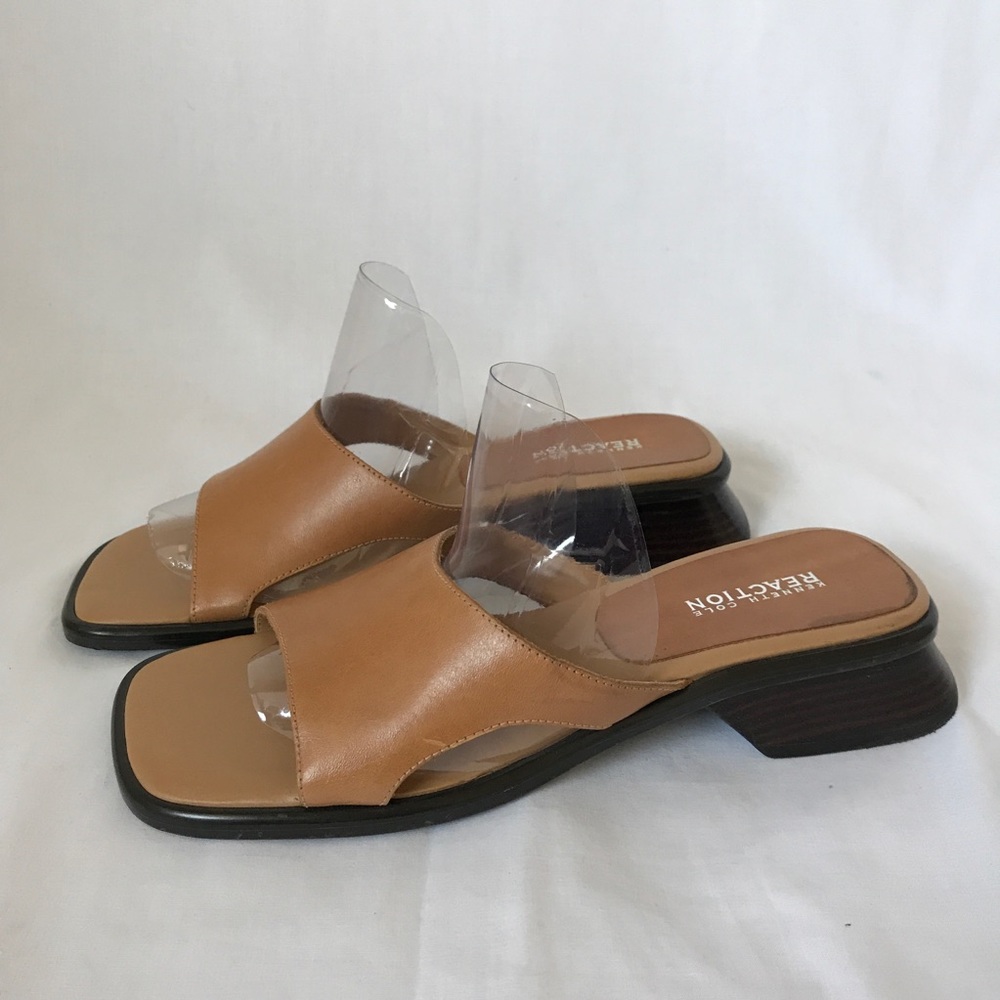 Kenneth Cole Reaction Tan Sandal Slide Square Toe
